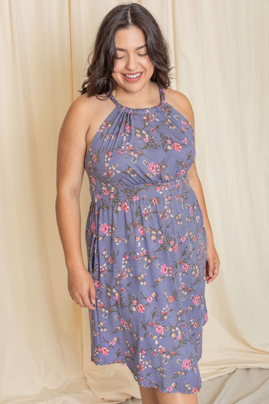 Plus Floral Halter Top Midi Dress See size chart under “more details”