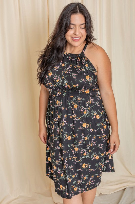Plus Floral Halter Top Midi Dress See size chart under “more details”