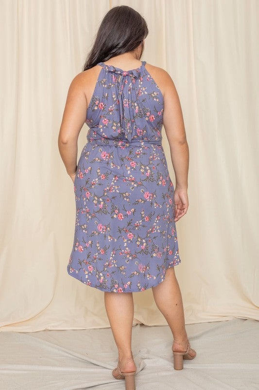 Plus Floral Halter Top Midi Dress See size chart under “more details”