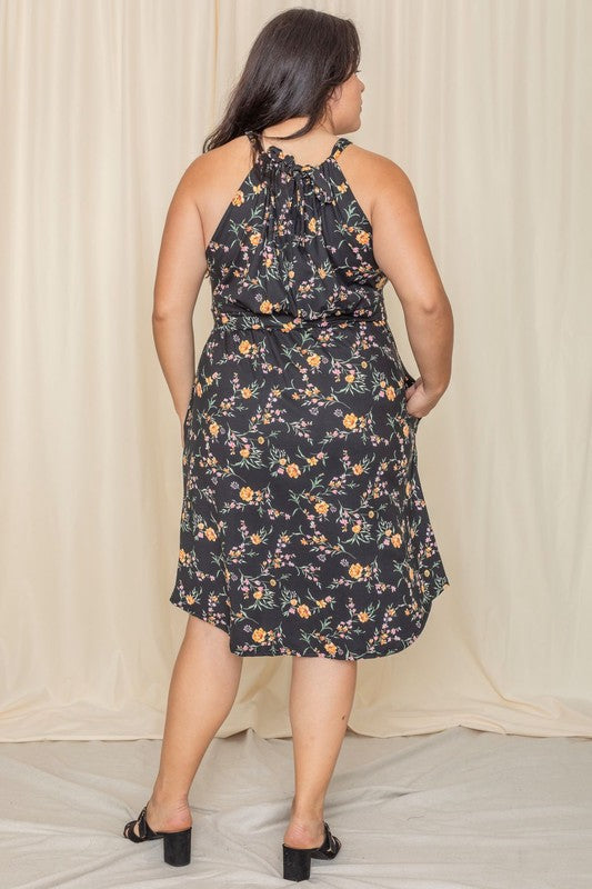 Plus Floral Halter Top Midi Dress See size chart under “more details”