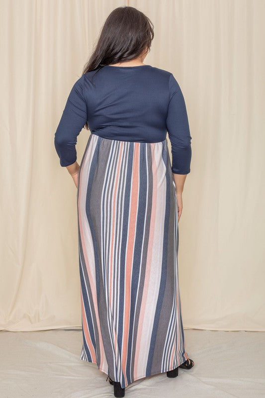 Plus Stripe Quarter Sleeve Maxi Dress See size chart under “more details”