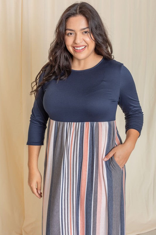 Plus Stripe Quarter Sleeve Maxi Dress See size chart under “more details”