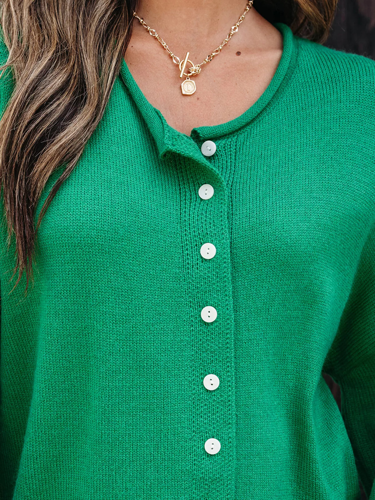 Solid Color Knit Button Drop Shoulder Sweater Cardigan