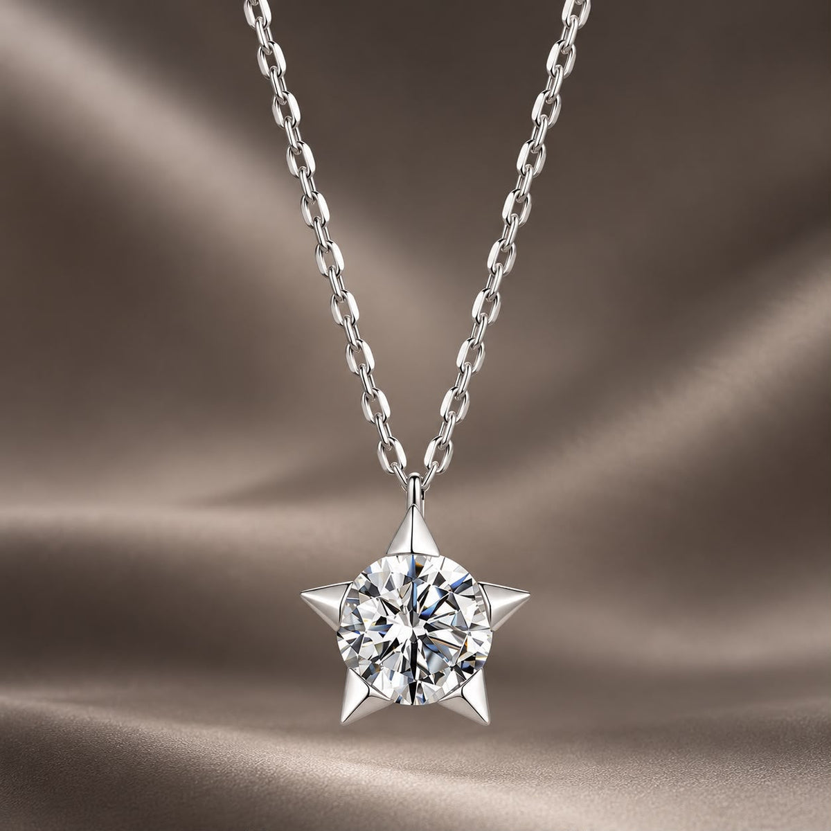 925 Sterling Silver White Gold Plated 1 Carat Moissanite 40+5cm Necklace for Women