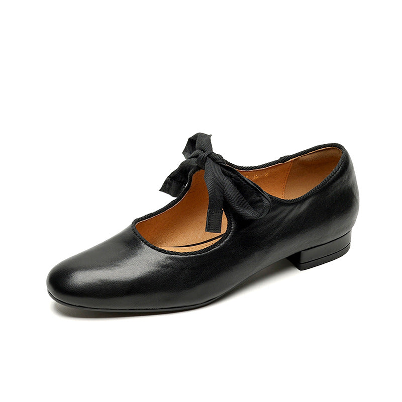 Women's French-style Vintage Low-heeled Leather Heels