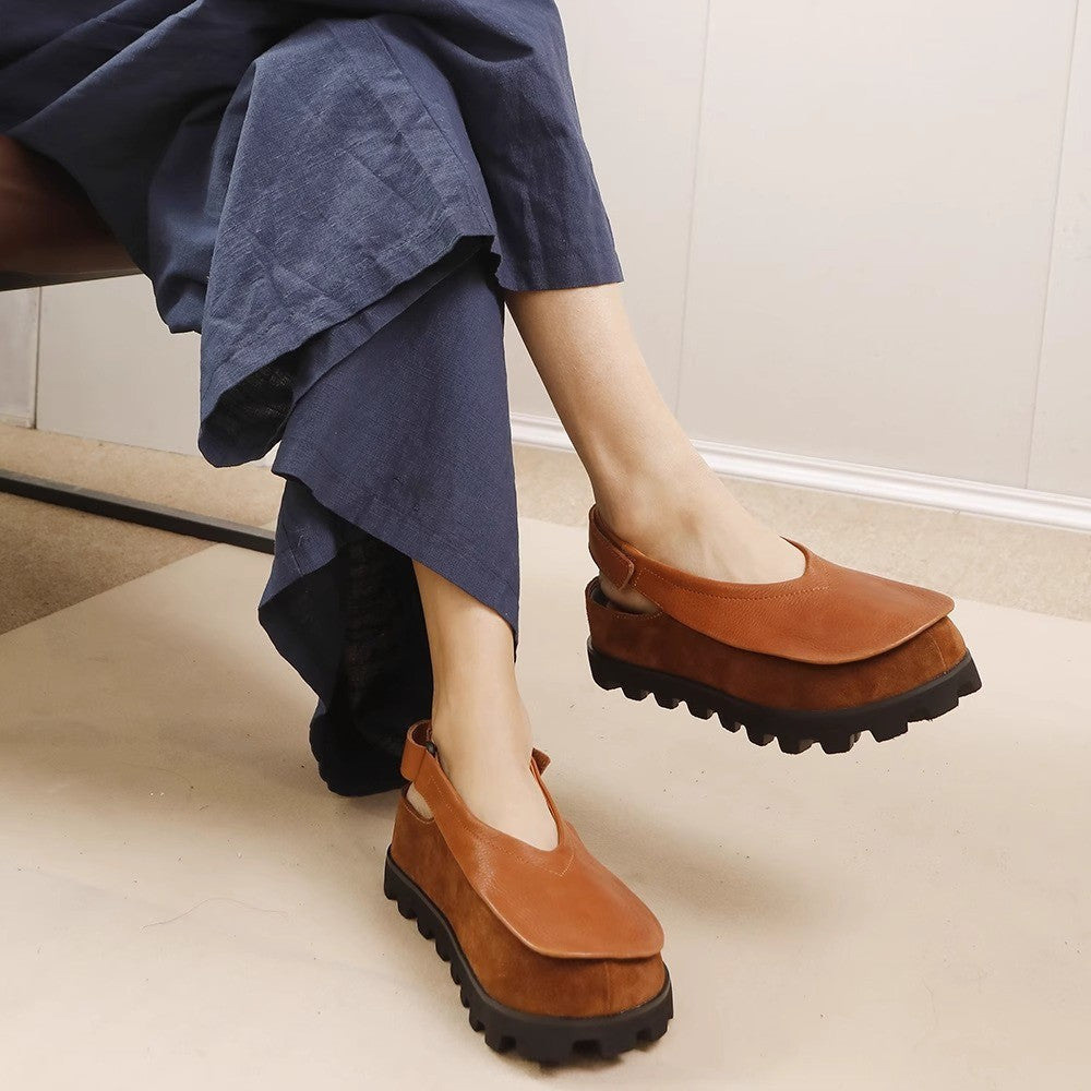Women's Retro Thick-Soled Leather Platform Shoes