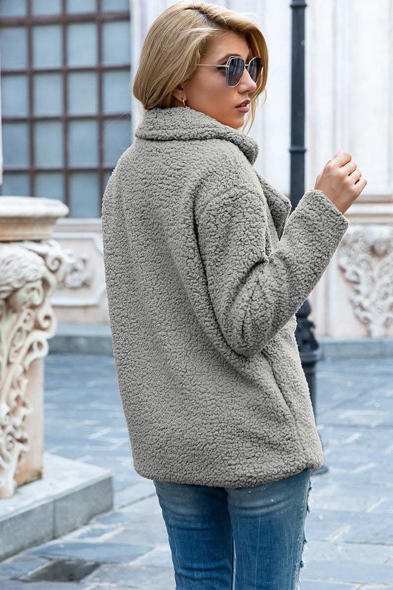 Love Salve Sherpa Coat with Faux Fur Lapel Collar