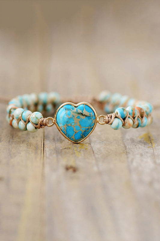 Pulsera de piedra natural con forma de corazón hecha a mano