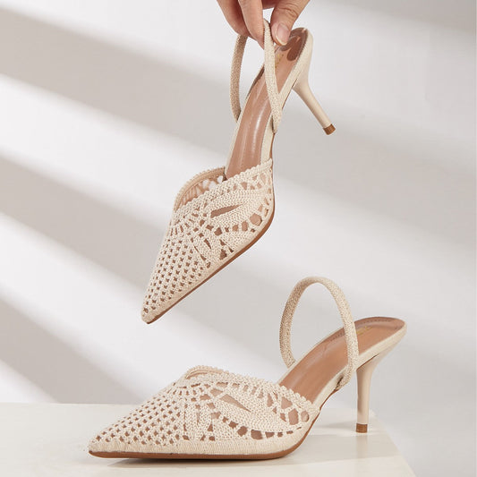 Women's Knitted Cutout Slingback Heeled Sandals – Pointed Toe High Heels