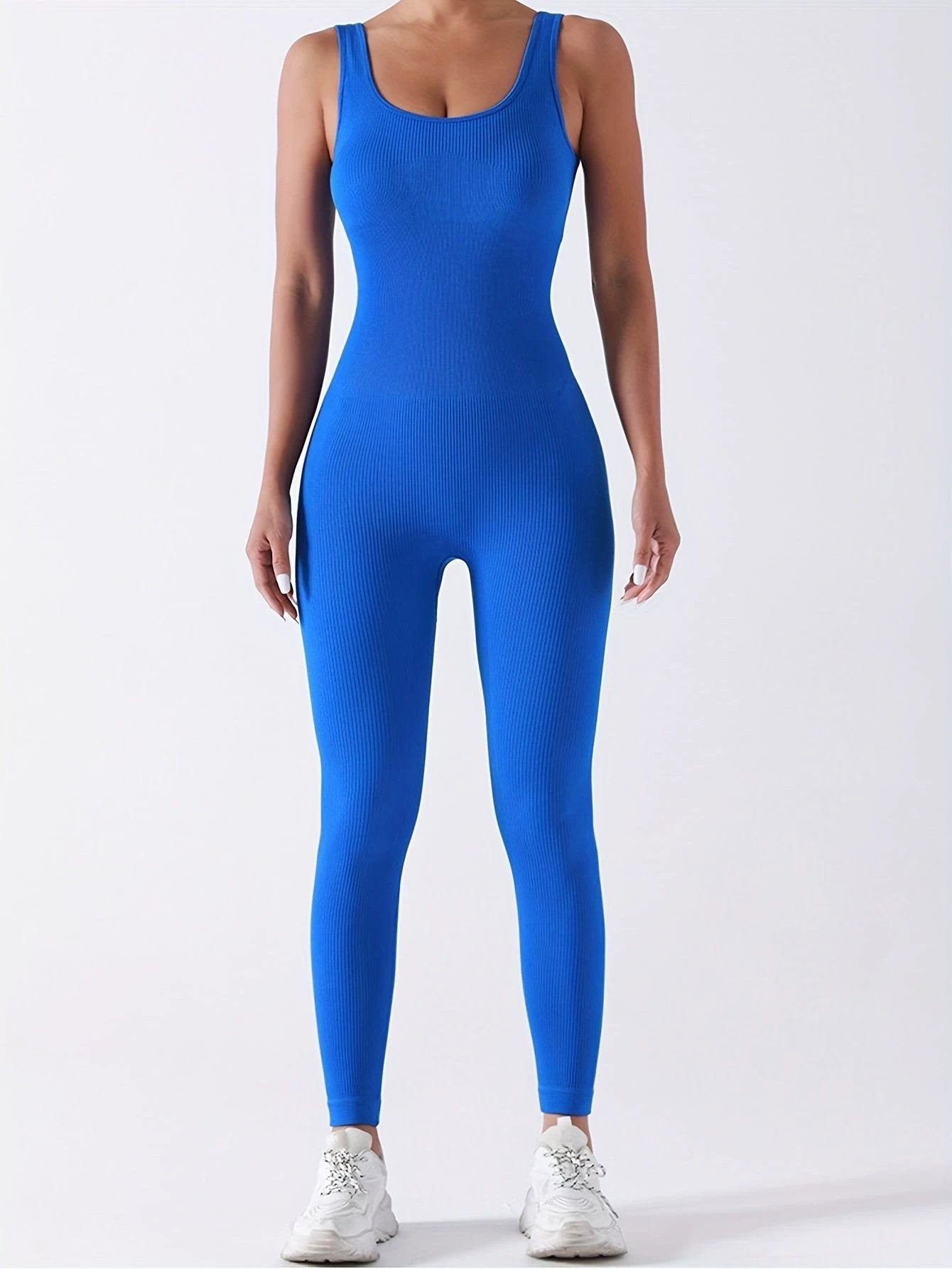 2 Pack Women's Ribbed Solid Color One-Piece Jumpsuit, Form-Fitting Sensual Activewear, Classic Sleeveless Full-Length Pants For Sport Casual Wear