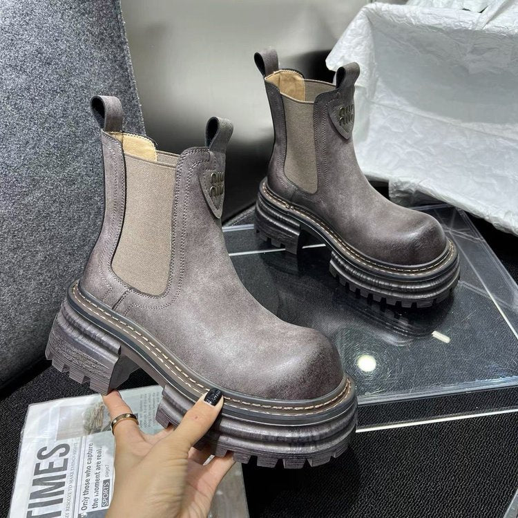 Women's British Style Retro Chunky Heel Boots