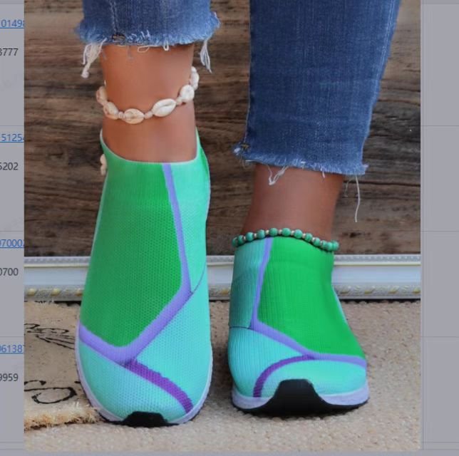 Women's Casual Fly Weaving Color Blocking Flat Sneakers