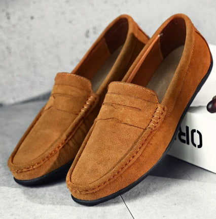 Extended-Size Suede Penny Loafer Flats