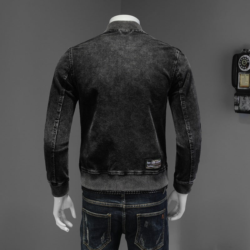 Retro Slim Fit Denim Jacket with Corduroy Collar