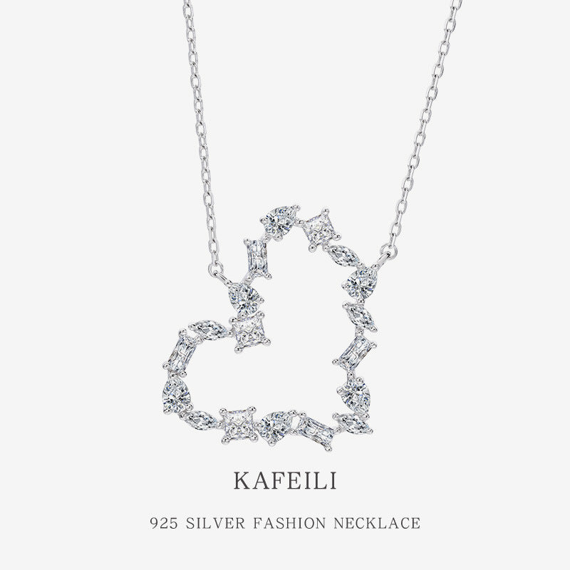 S925 Sterling Silver Zircon Heart Necklace