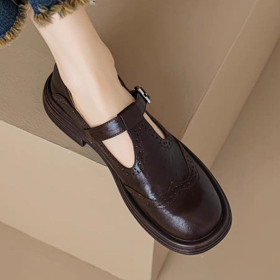 Women's British Style T-Strap Flats