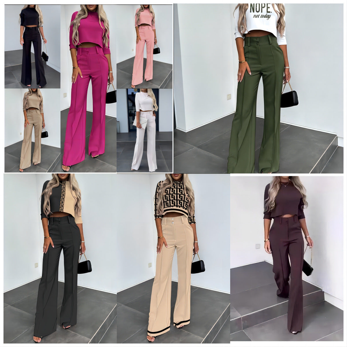Cute Style Fresh Sweet Women's Clothing Nine-quarter Sleeve Fashion Casual Set See size chart under “more details”