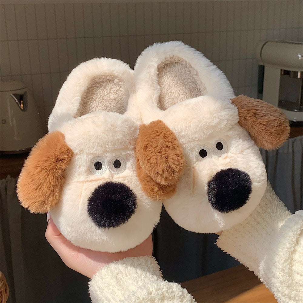 Women's Dog Plush Toe Cap Cotton Slippers