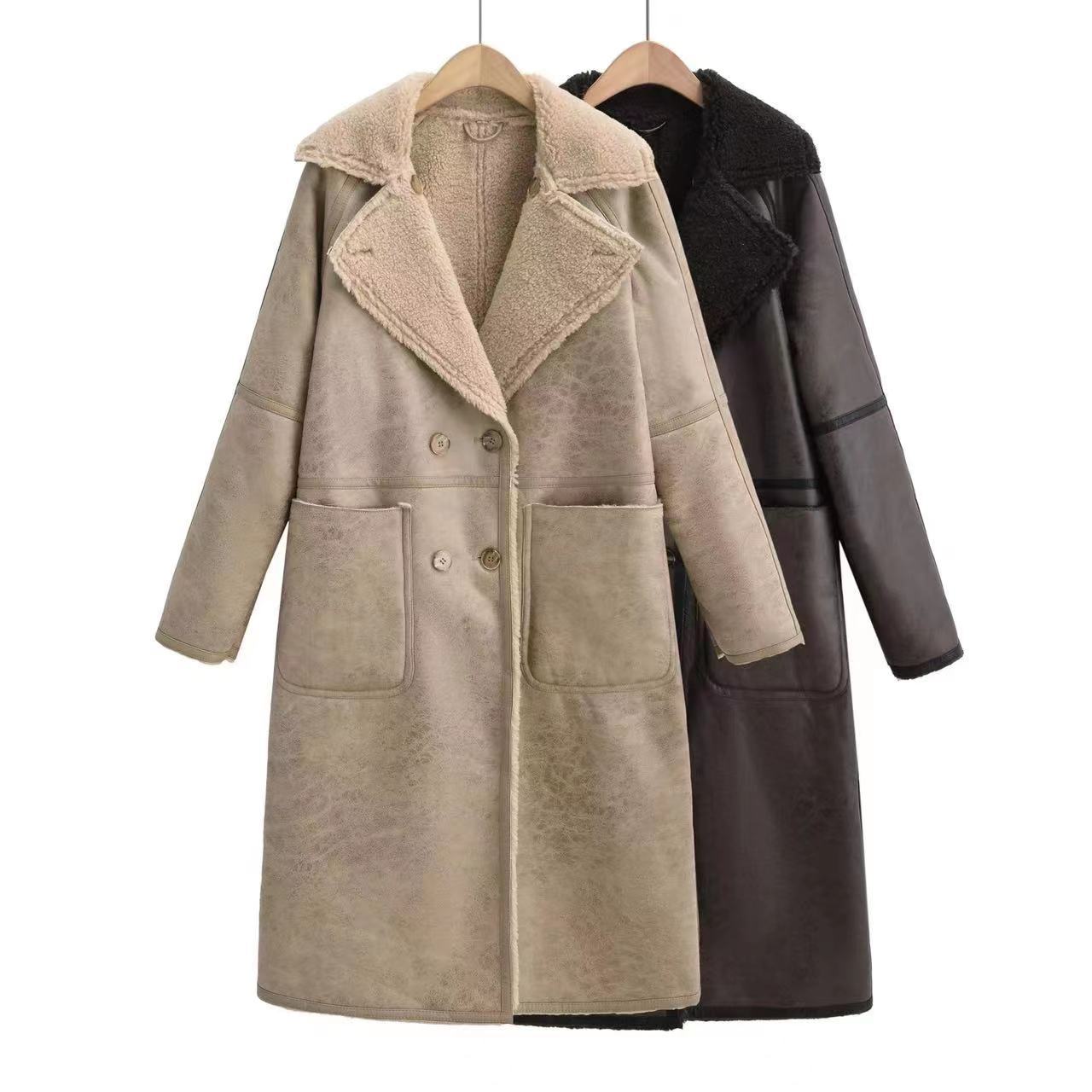Gabardina de invierno cruzada con cinturón para mujer