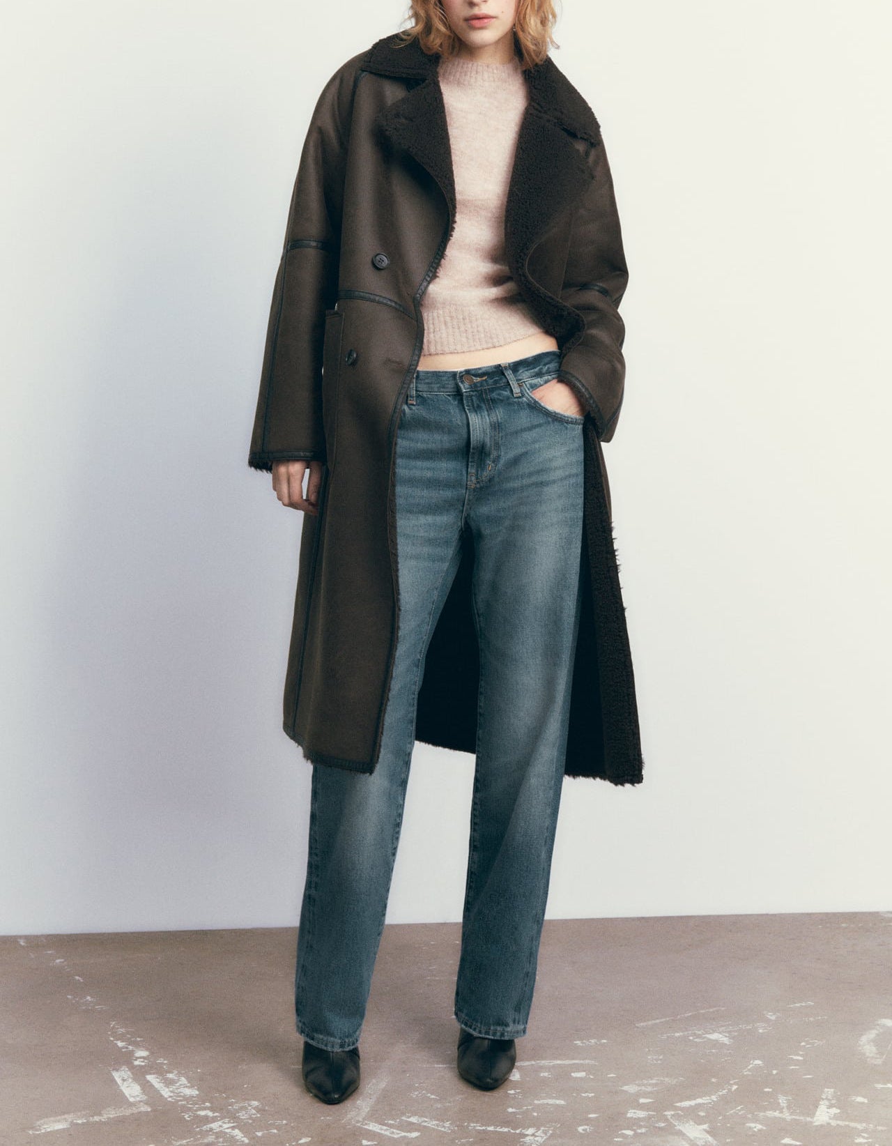 Gabardina de invierno cruzada con cinturón para mujer