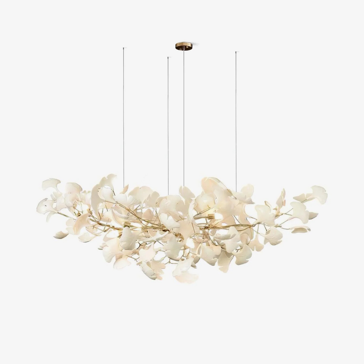 Porcelain Ginkgo Leaf Linear Chandelier with Flexible Branches | Dining Table Light