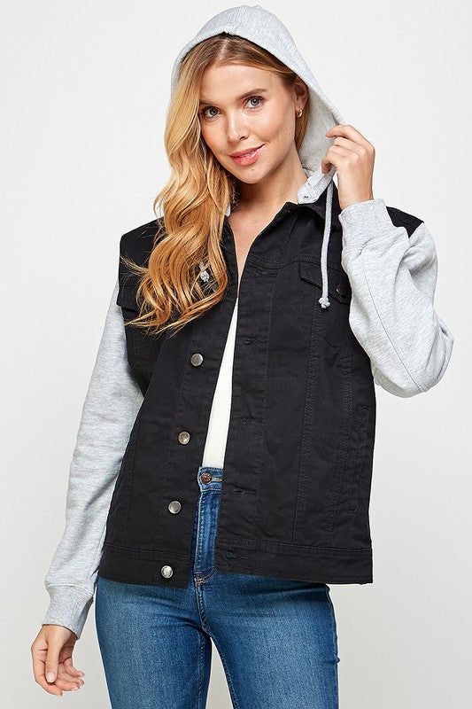 Women's Denim  Jacket with Fleece Hoodies See size chart under “more details”