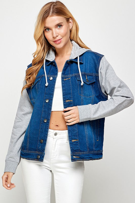 Women's Denim  Jacket with Fleece Hoodies See size chart under “more details”