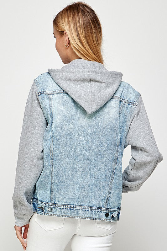 Women's Denim  Jacket with Fleece Hoodies See size chart under “more details”