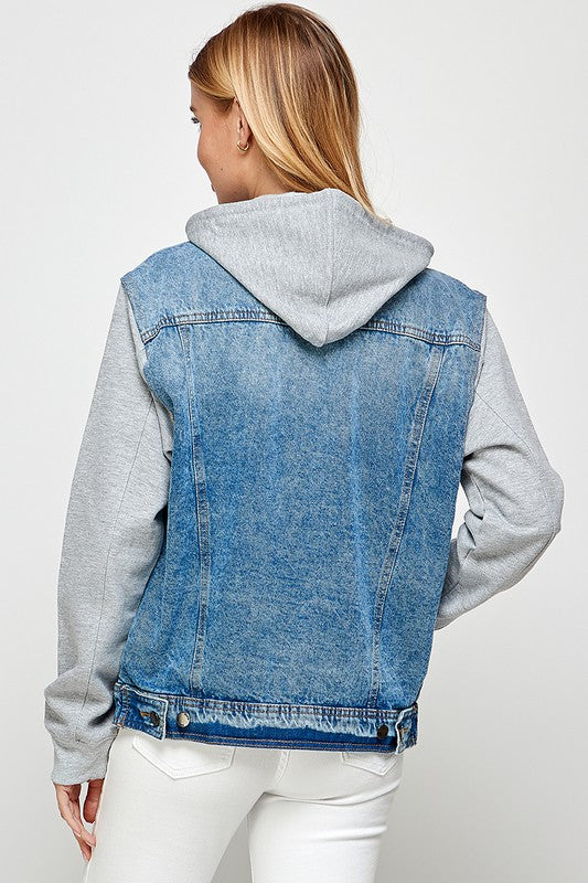 Women's Denim  Jacket with Fleece Hoodies See size chart under “more details”