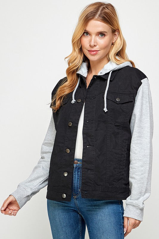 Women's Denim  Jacket with Fleece Hoodies See size chart under “more details”