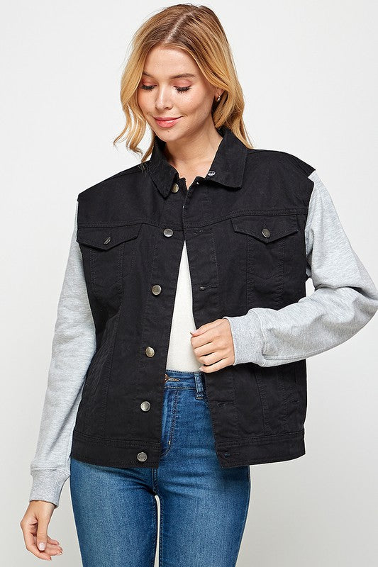 Women's Denim  Jacket with Fleece Hoodies See size chart under “more details”