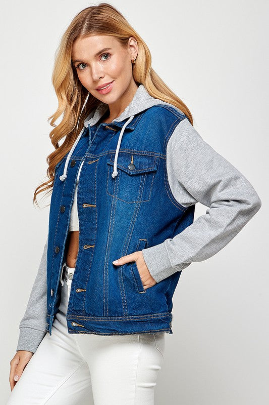 Women's Denim  Jacket with Fleece Hoodies See size chart under “more details”