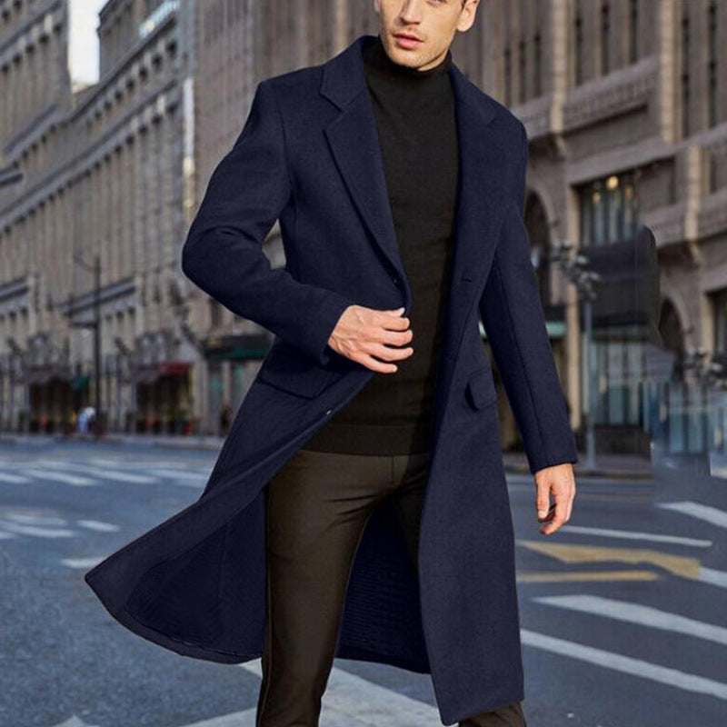 Men's Classic Long Trench Woolen Coat Business Attire