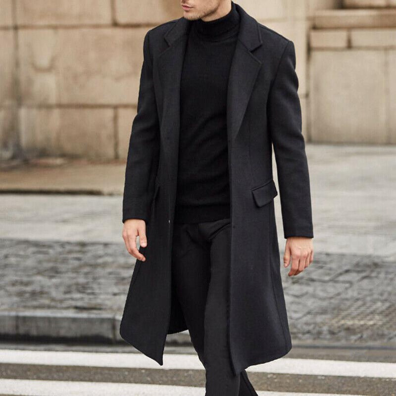 Men's Classic Long Trench Woolen Coat Business Attire