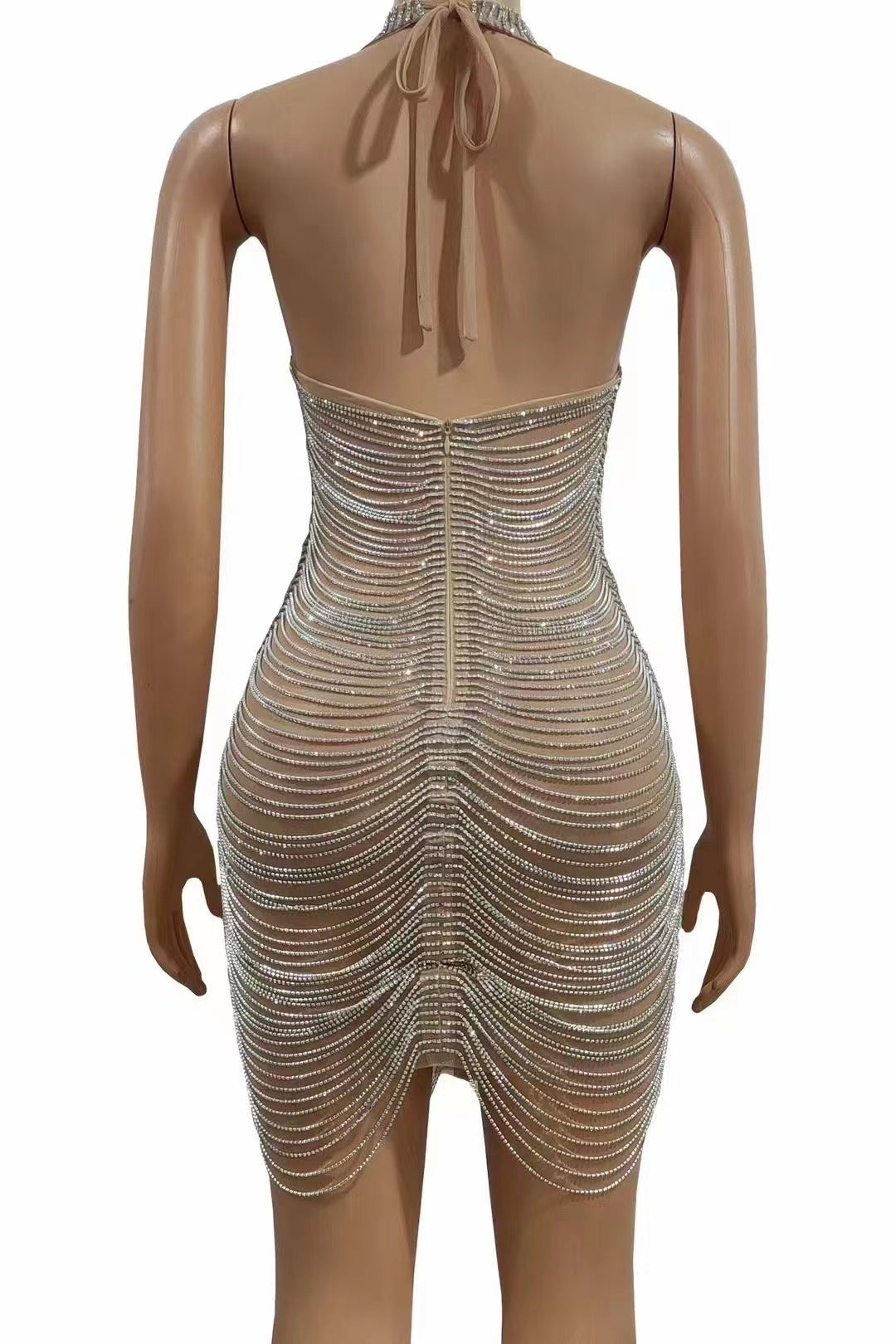 Women's Nightclub Model Dance Party Chain Shiny Hip Bag Backless Skirt See size chart under “more details”