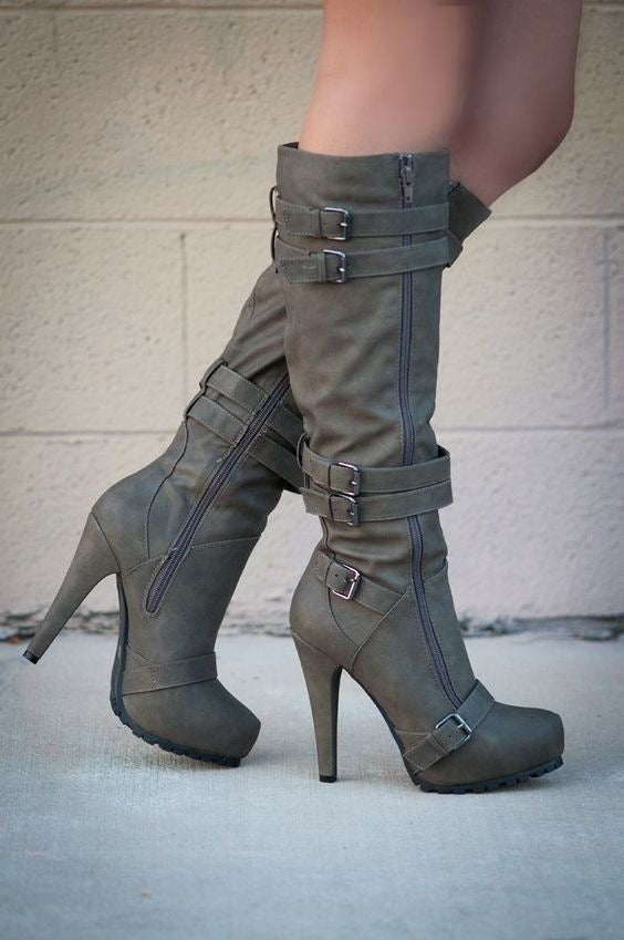 Women's High-Heeled Platform High-Top Boots
