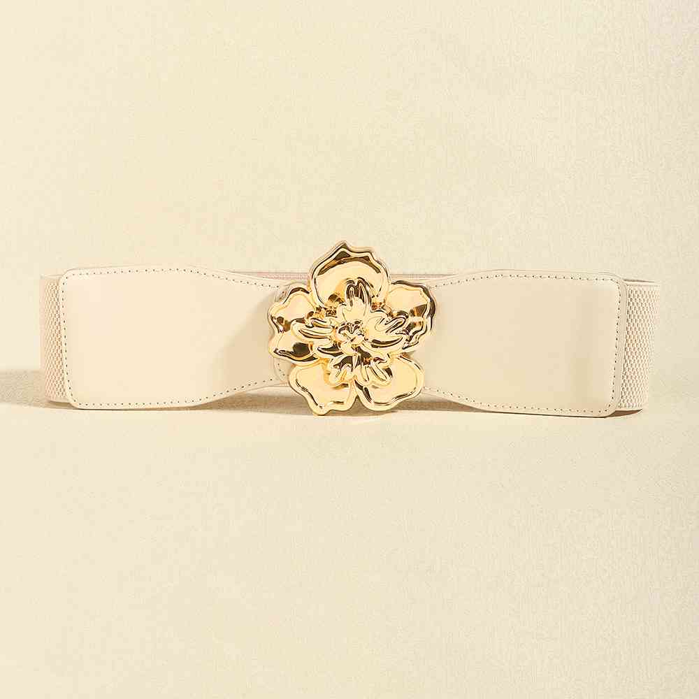 Flower Elegance Alloy Buckle Elastic Belt – Stylish Floral Design See size chart under “more details”