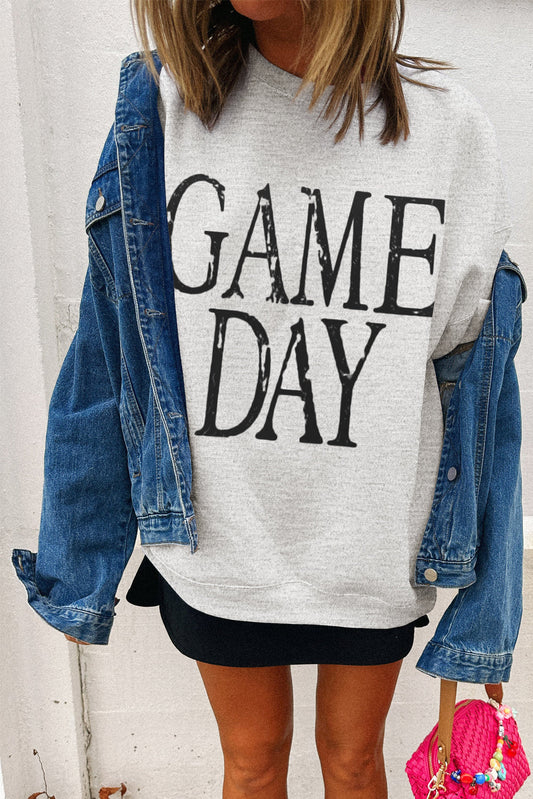 Sudadera Holgada Negra Lavada Vintage con Gráfico de Letras «GAME DAY»