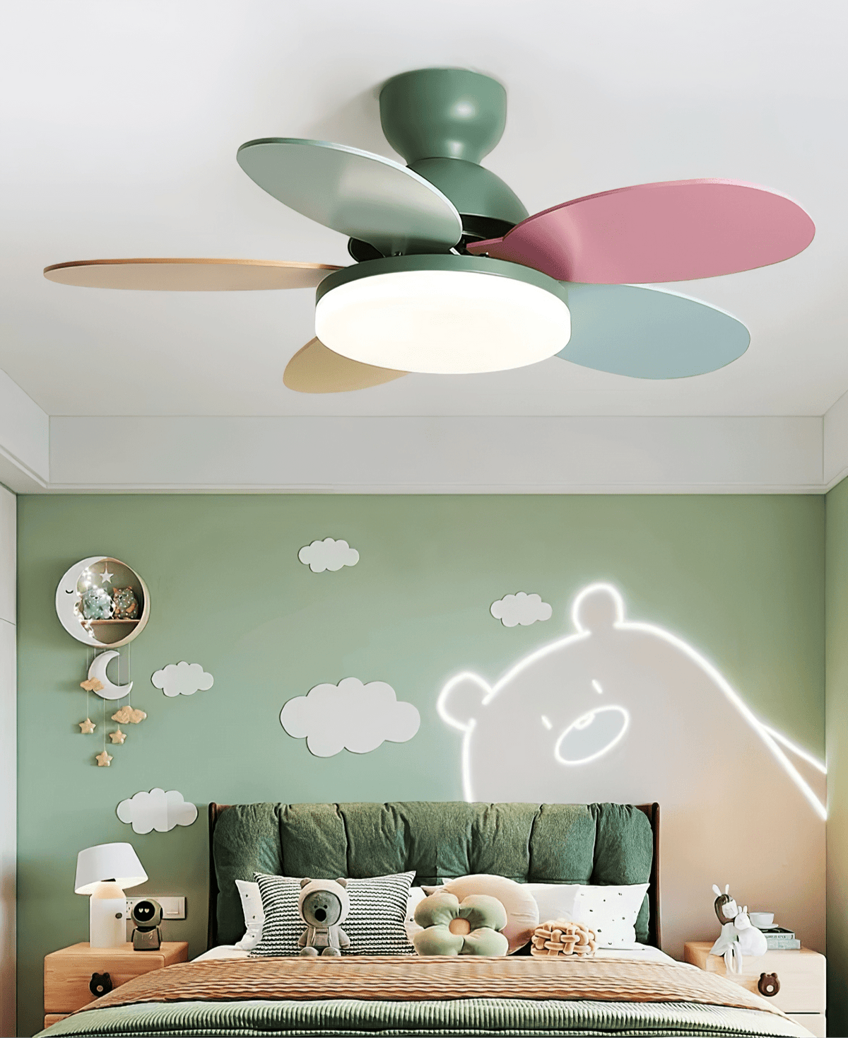 Petal-Shaped Ceiling Fan with LED Light and Remote | Quiet Reversible DC Motor