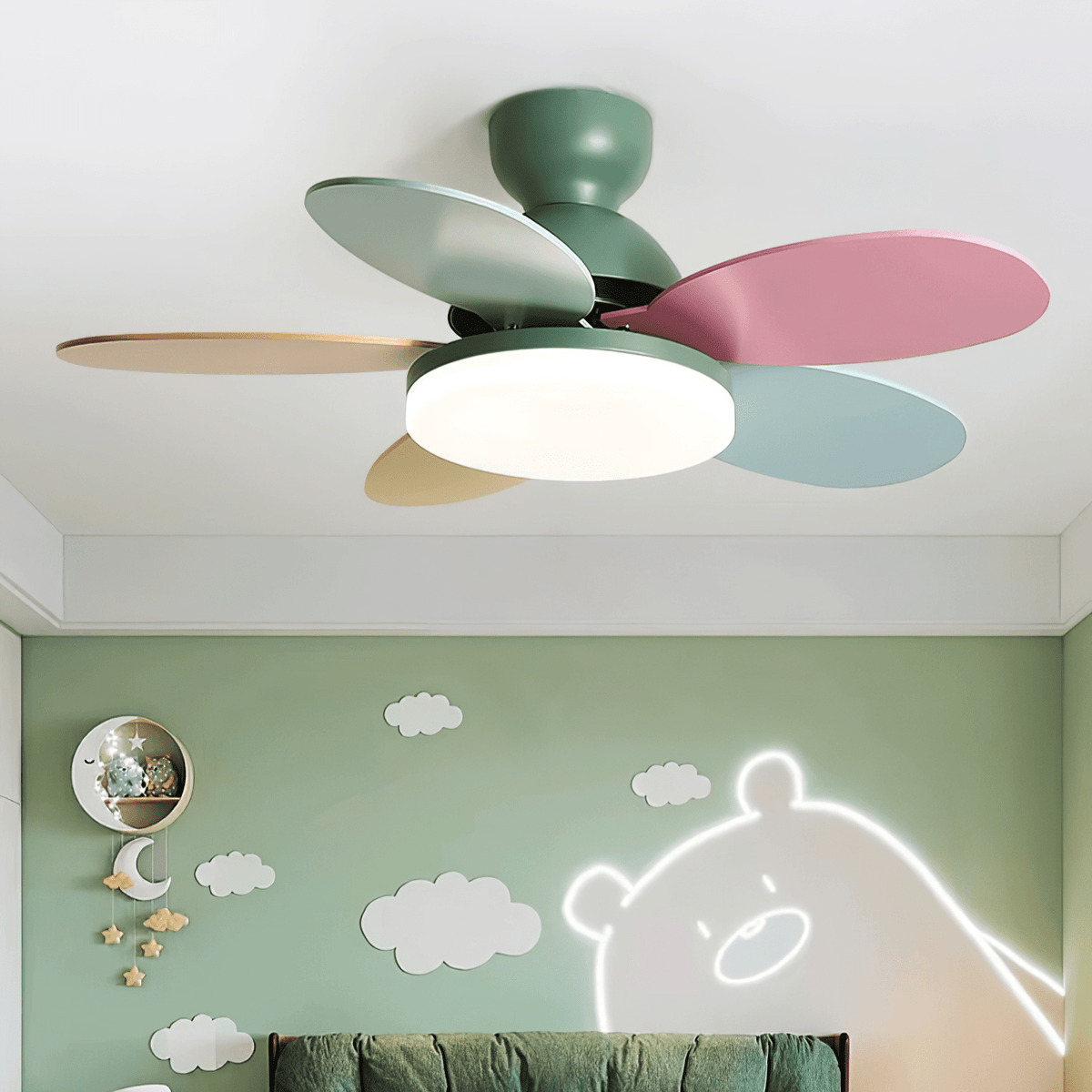 Petal-Shaped Ceiling Fan with LED Light and Remote | Quiet Reversible DC Motor