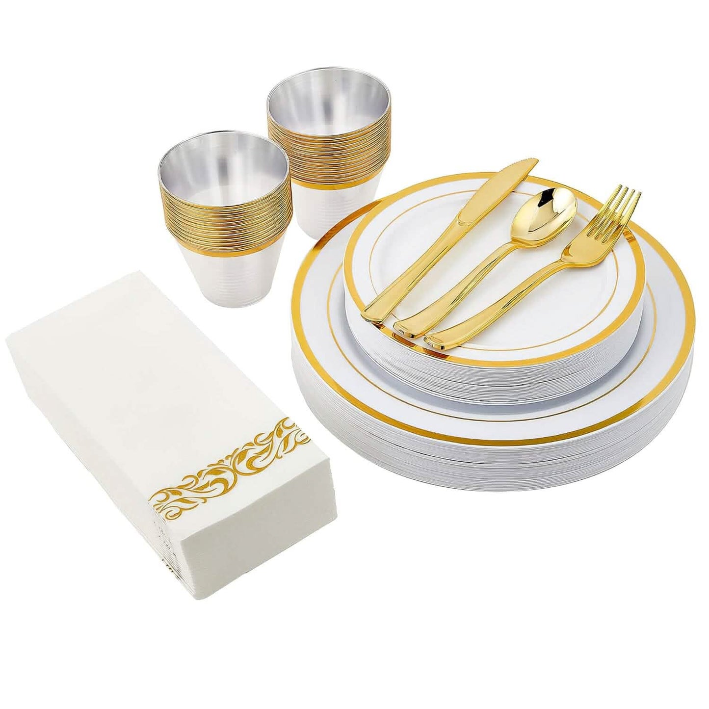 175-Pieces: Disposable Gold Dinnerware Set