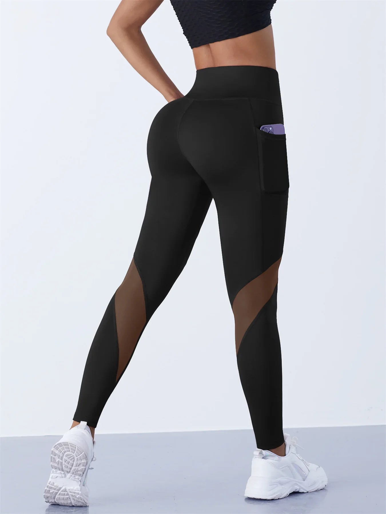 High-Waist Yoga Pants With See-through Tulle Splicing with Tummy Control - Clearance Sale