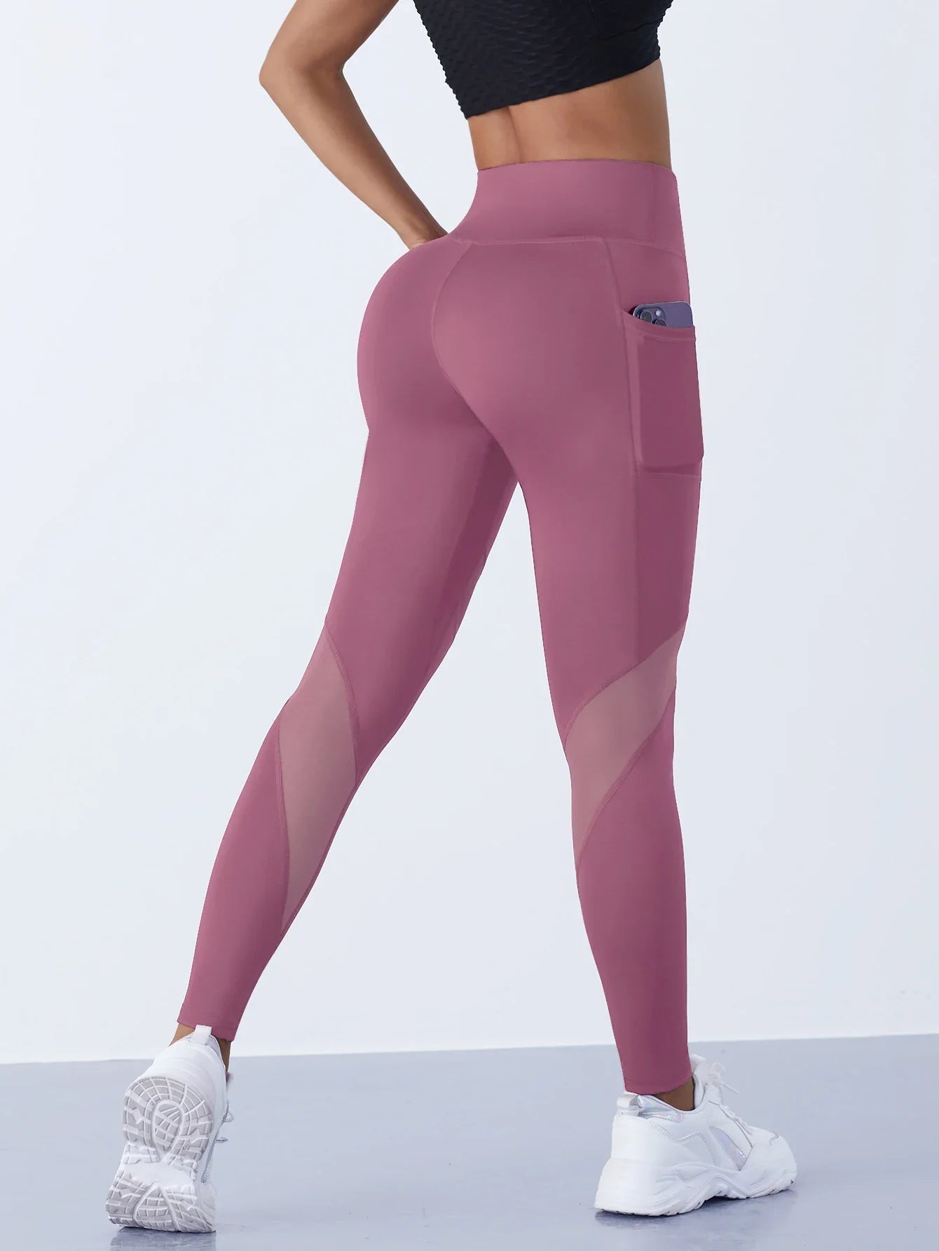 High-Waist Yoga Pants With See-through Tulle Splicing with Tummy Control - Clearance Sale