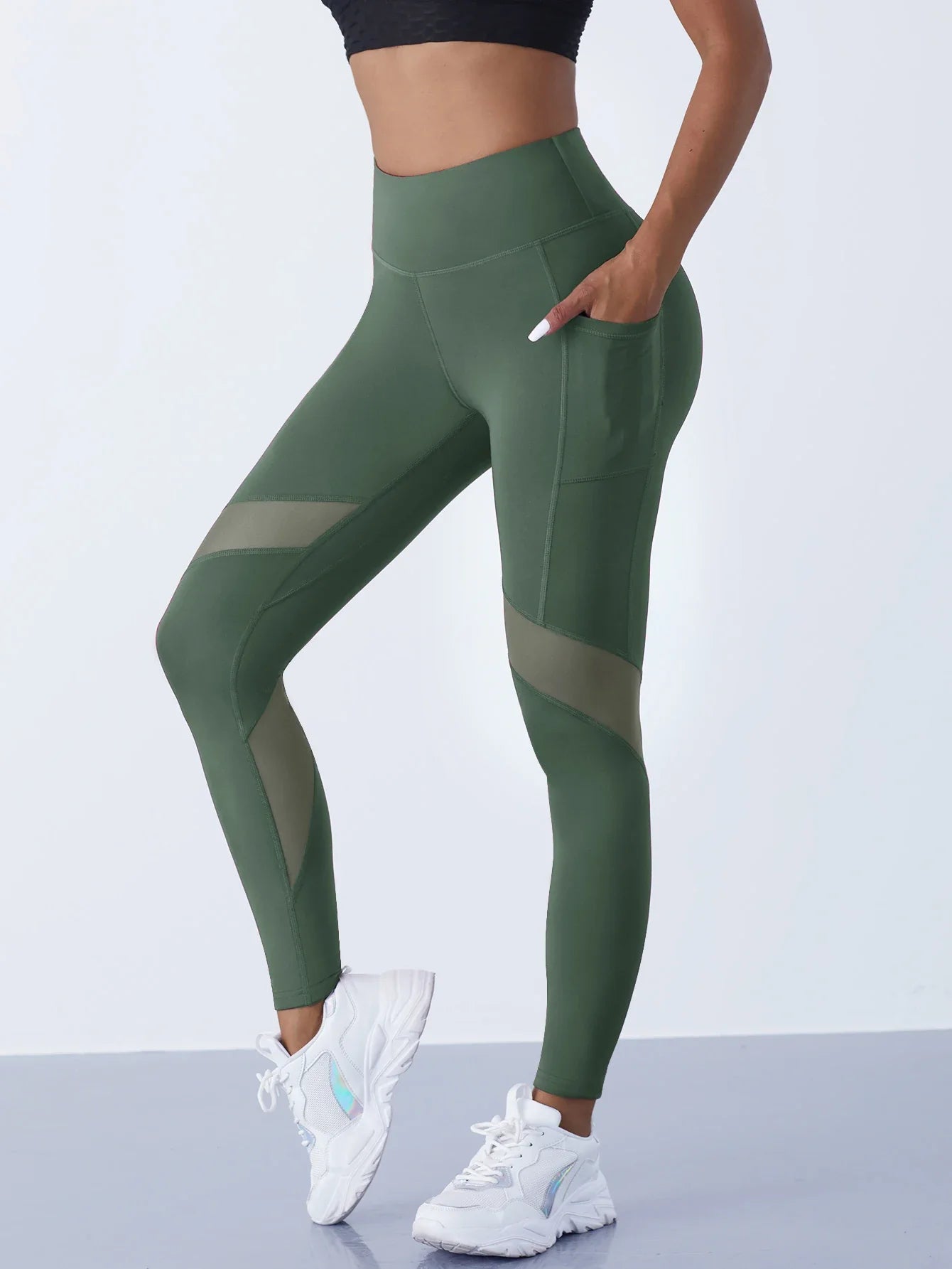 High-Waist Yoga Pants With See-through Tulle Splicing with Tummy Control - Clearance Sale