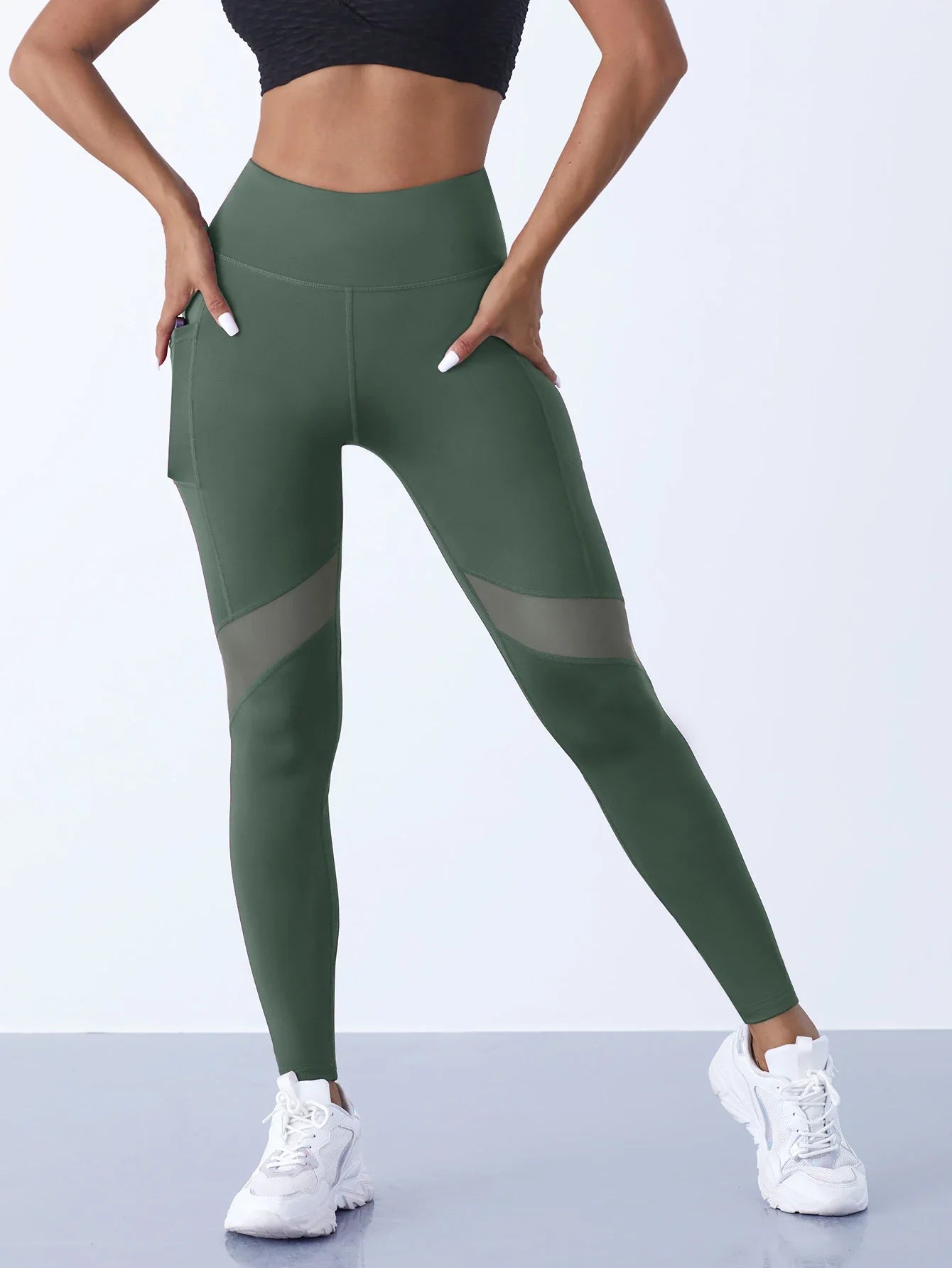 High-Waist Yoga Pants With See-through Tulle Splicing with Tummy Control - Clearance Sale