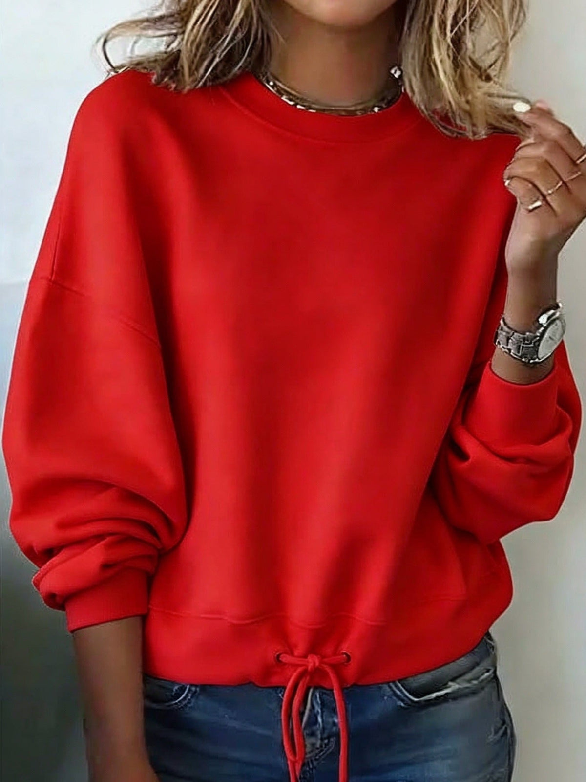 Women's Solid-color Crew-neck Long-sleeve Sweatshirt