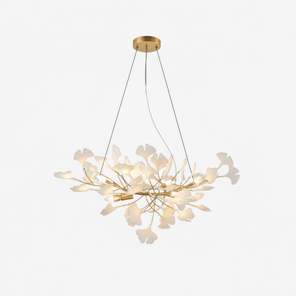 Porcelain Ginkgo Leaf Linear Chandelier with Flexible Branches | Dining Table Light