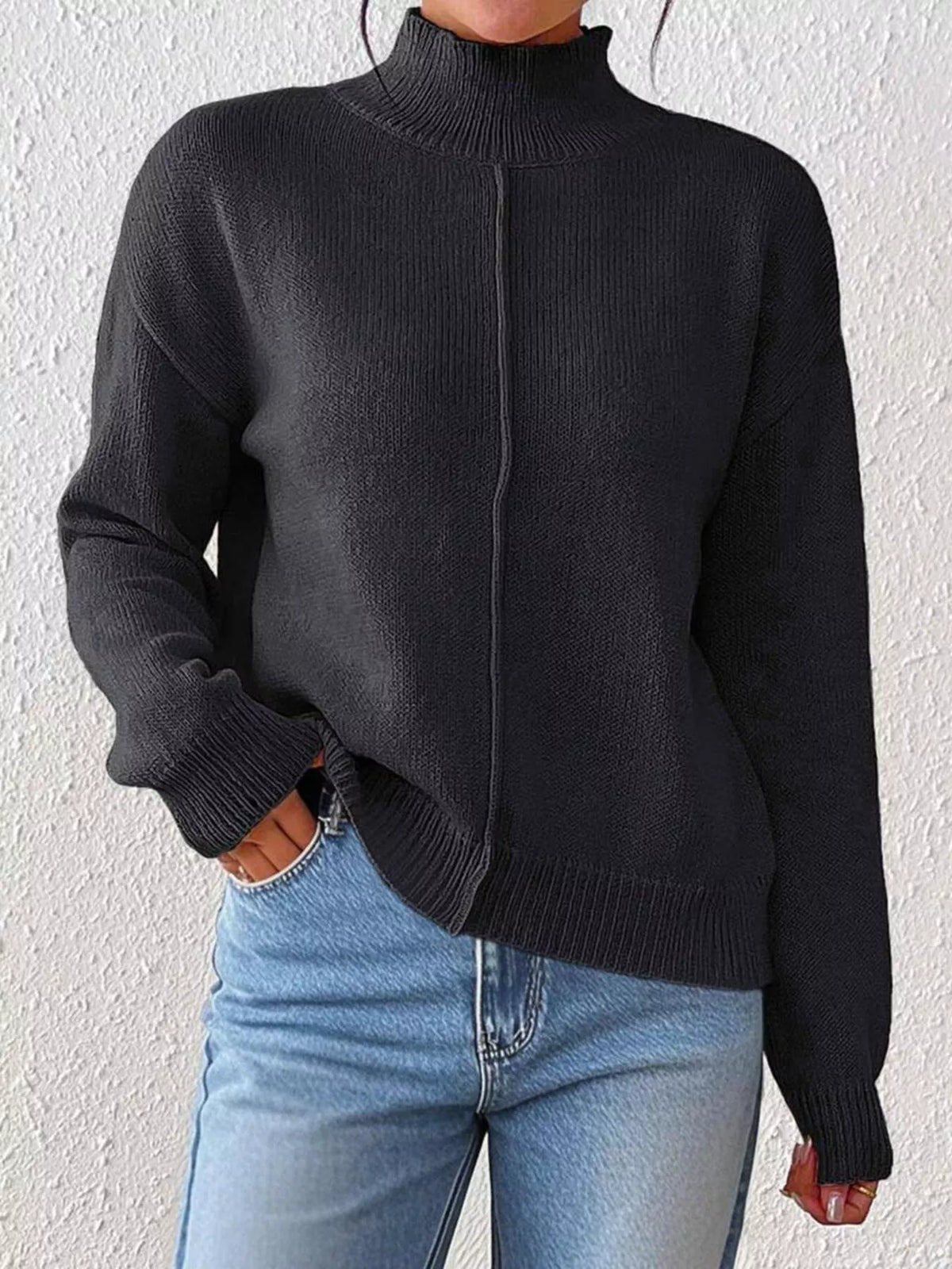 Turtleneck Dropped Shoulder Sweater