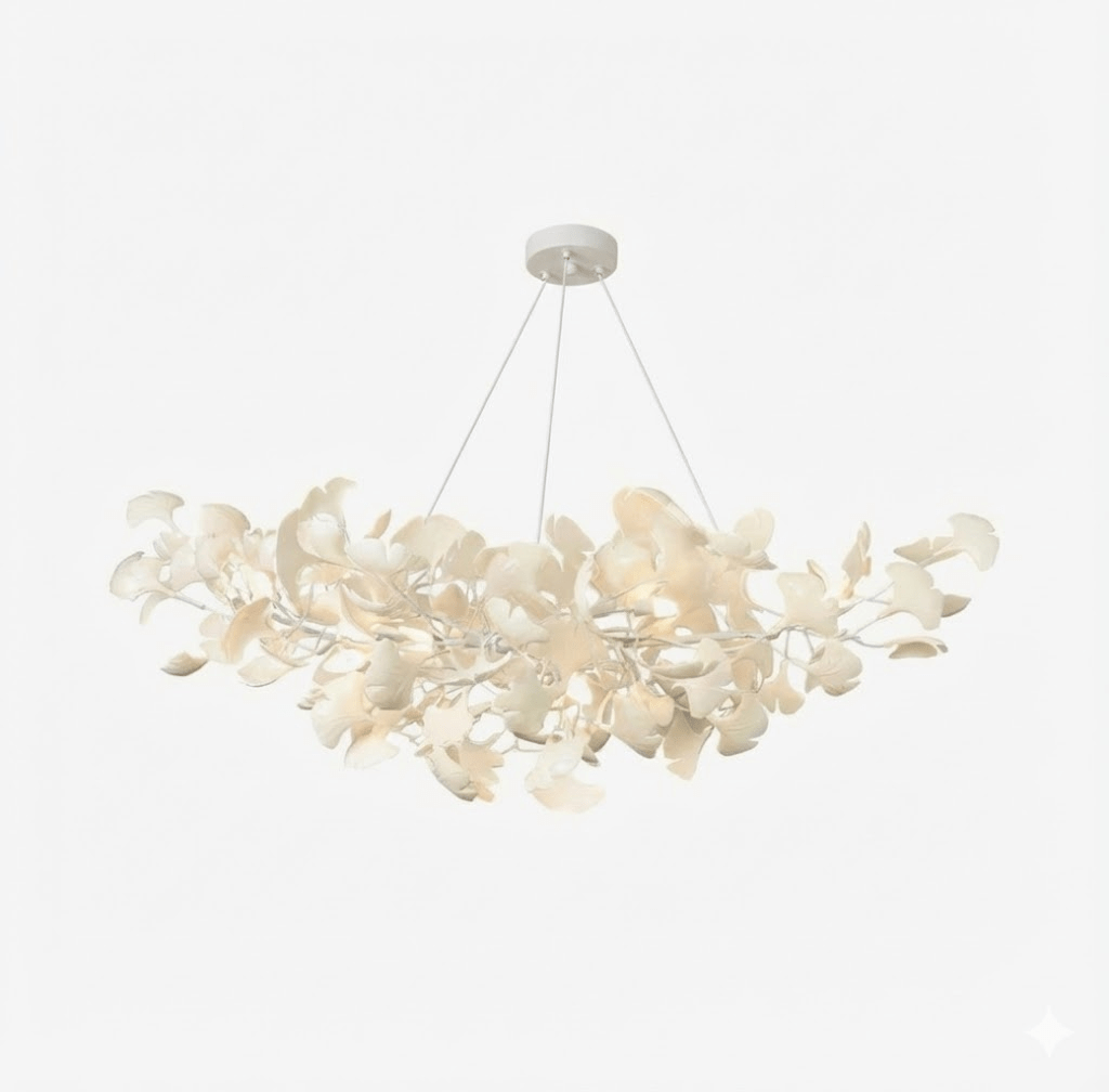 Porcelain Ginkgo Leaf Linear Chandelier with Flexible Branches | Dining Table Light
