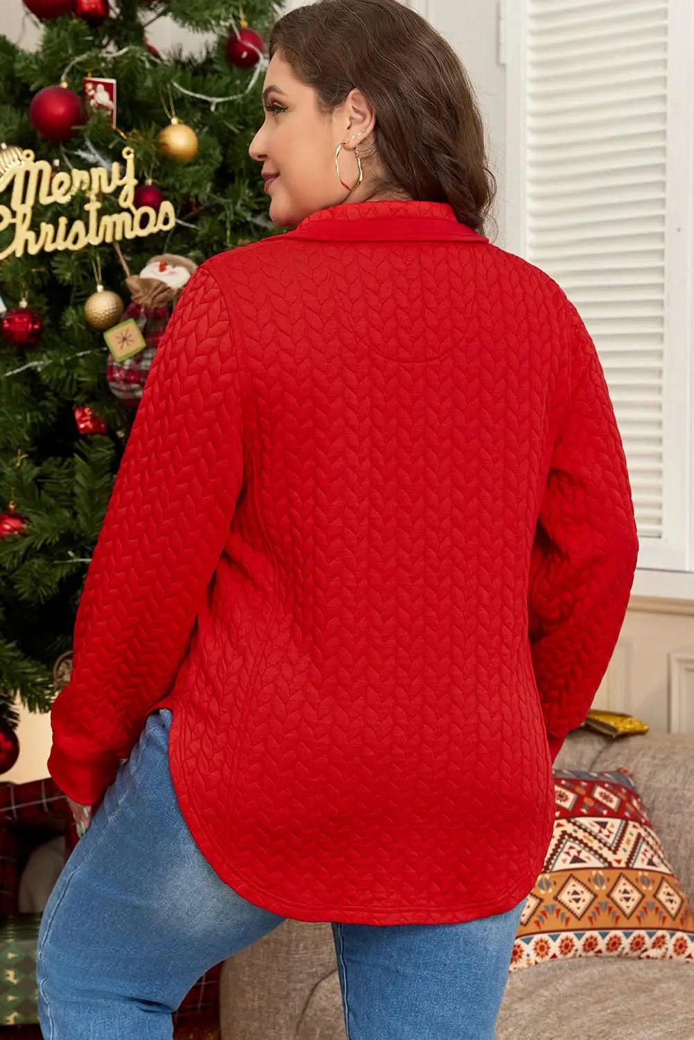 Love Salve Women's Plus Size Cable Knit Pullover — Quarter Zip Sweater